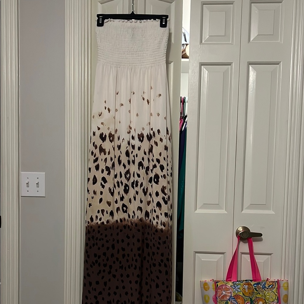 Soma Cream and Brown Leopard Maxi Dress